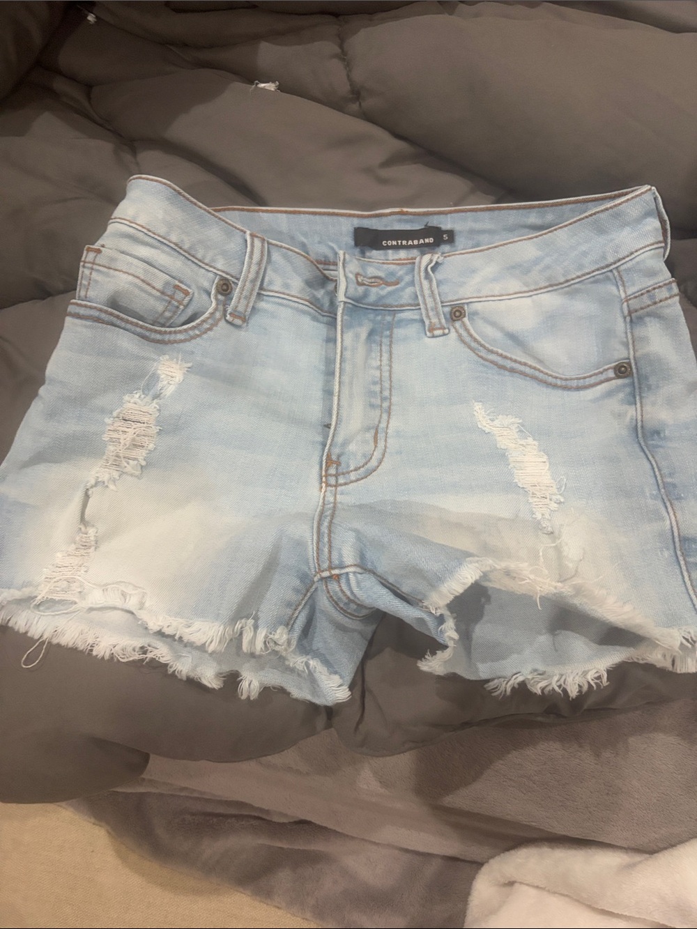Contraband Light Blue Distressed High-Rise Denim Shorts